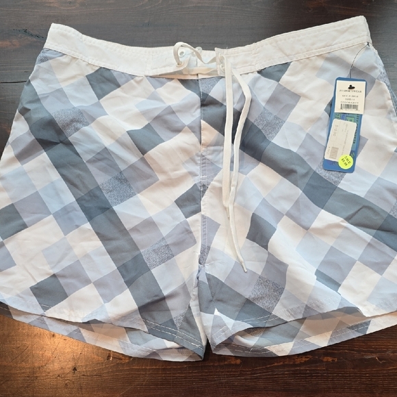 Womens PT Sportswear Gray Plaid Swim Shorts - Picture 1 of 3